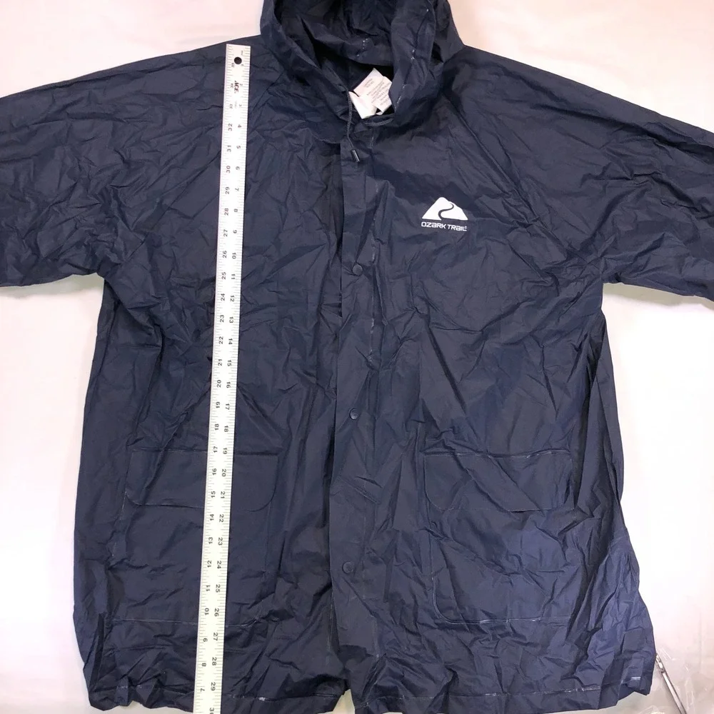 Ozark Trail Mens Navy Blue Hooded Rain Jacket Snap Front 108S005ML Size M/L